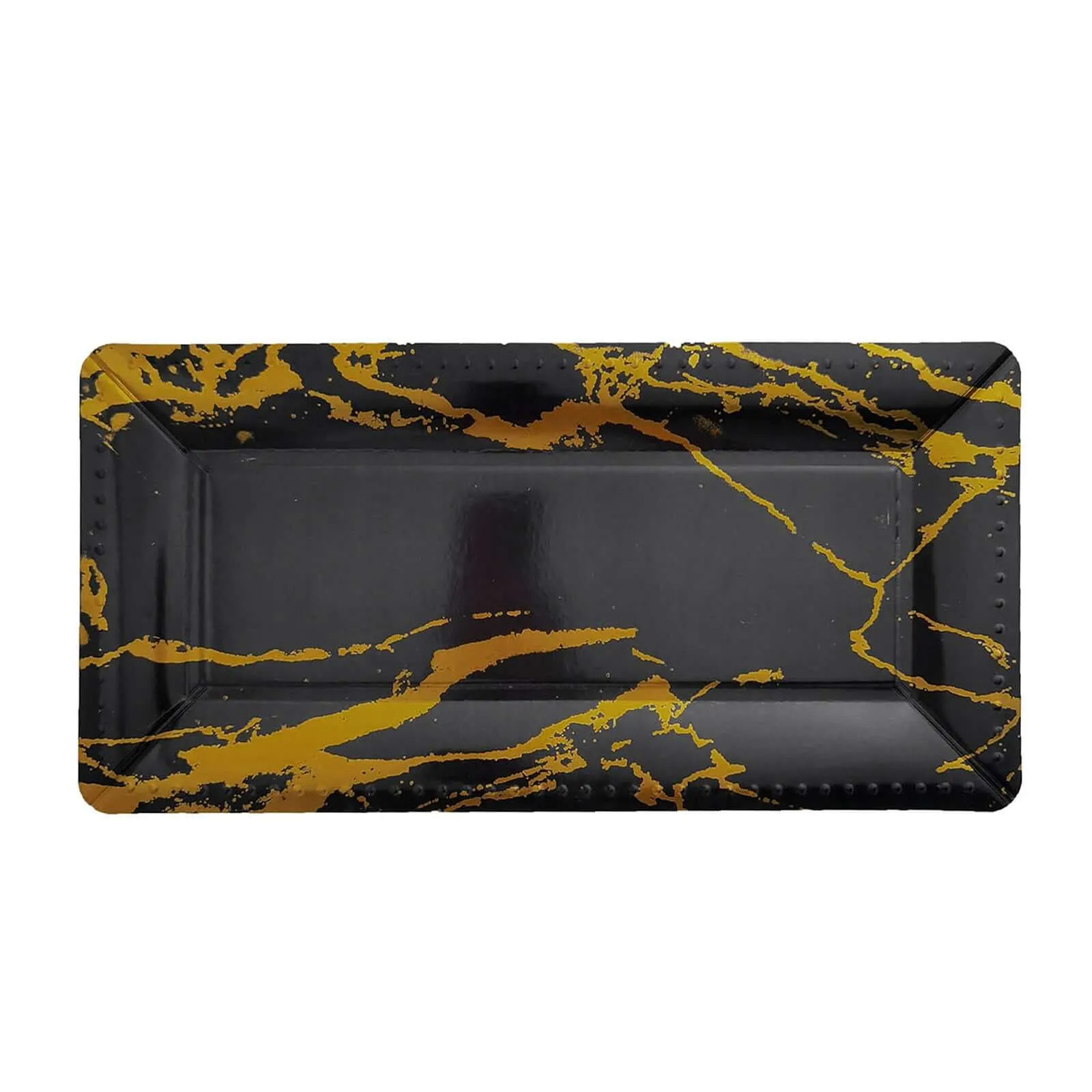 10 Pack Black Gold Marble 16" Heavy Duty Paper Serving Trays - 1100 GSM