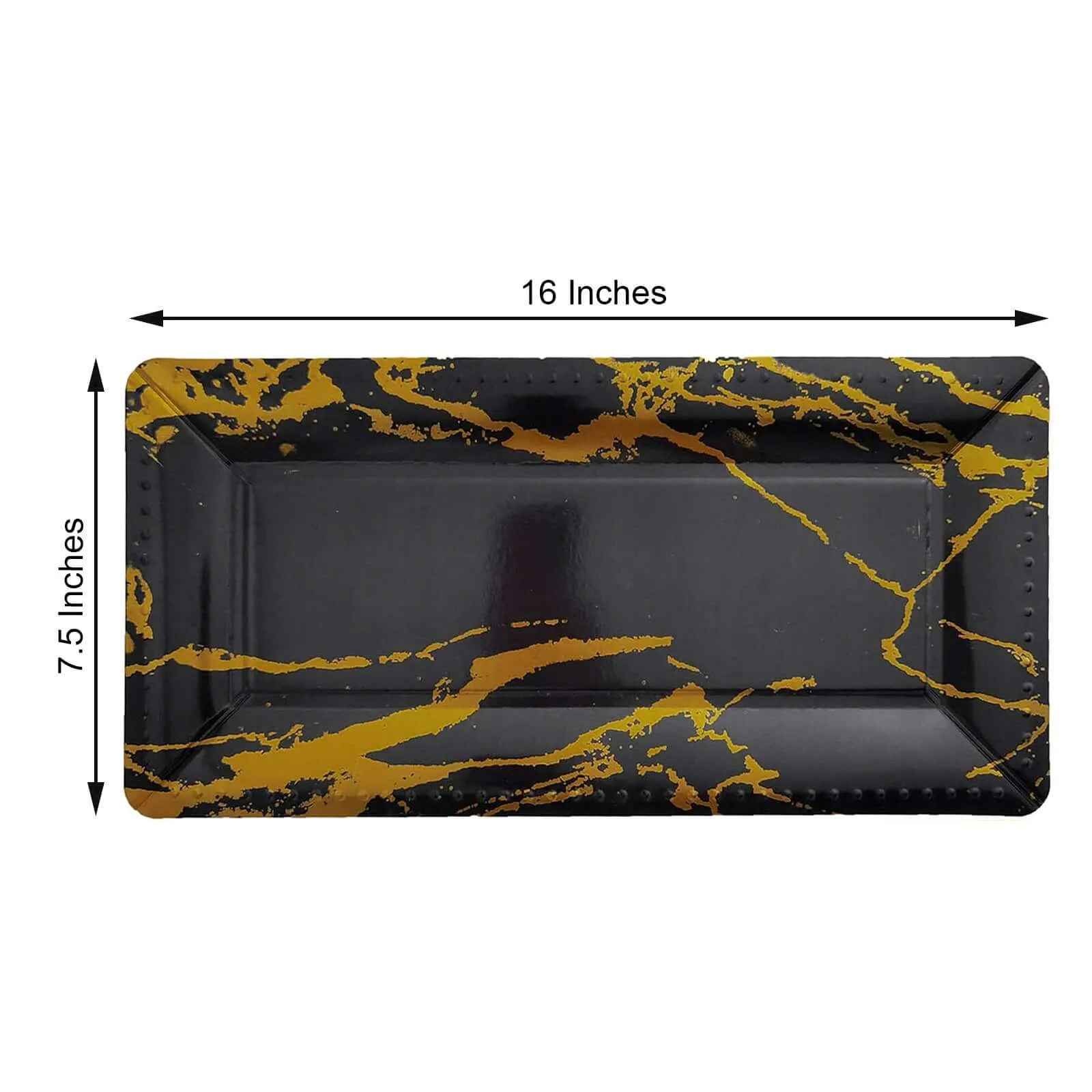 10 Pack Black Gold Marble 16" Heavy Duty Paper Serving Trays - 1100 GSM