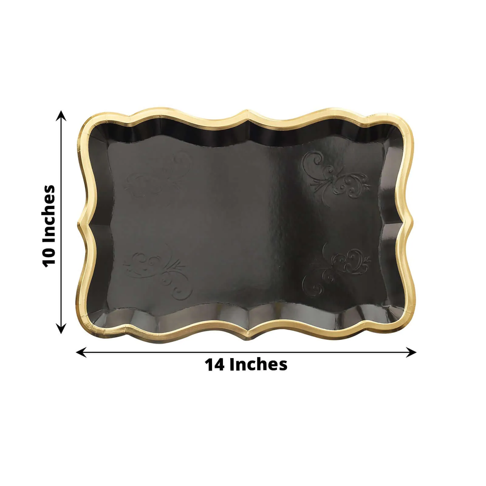 10 Pack Elegant Black / Gold Rim Disposable Serving Trays, Heavy Duty 400 GSM Paper Rectangular Party Platters 14"x10"