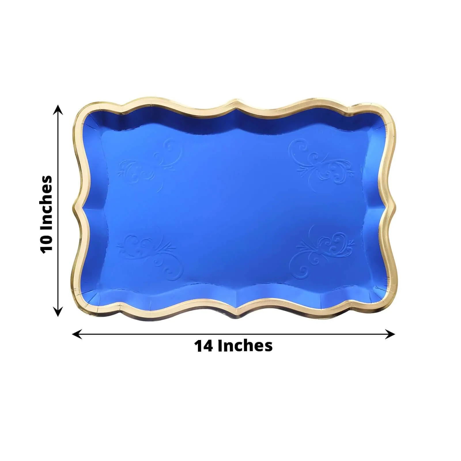 10 Pack Elegant Royal Blue / Gold Rim Disposable Serving Trays, Heavy Duty 400 GSM Paper Rectangular Party Platters 14"x10"