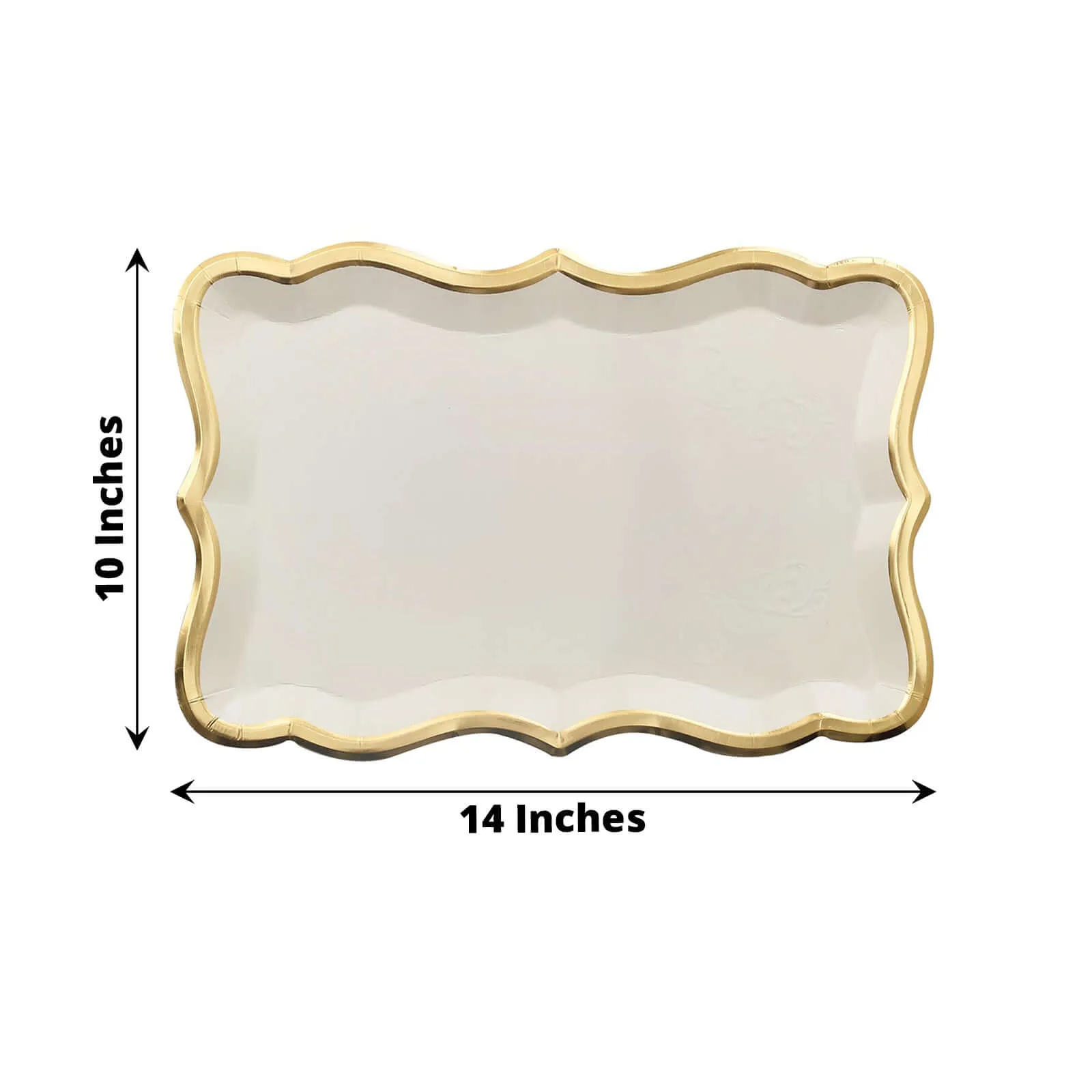 10 Pack Elegant White / Gold Rim Disposable Serving Trays, Heavy Duty 400 GSM Paper Rectangular Party Platters 14"x10"