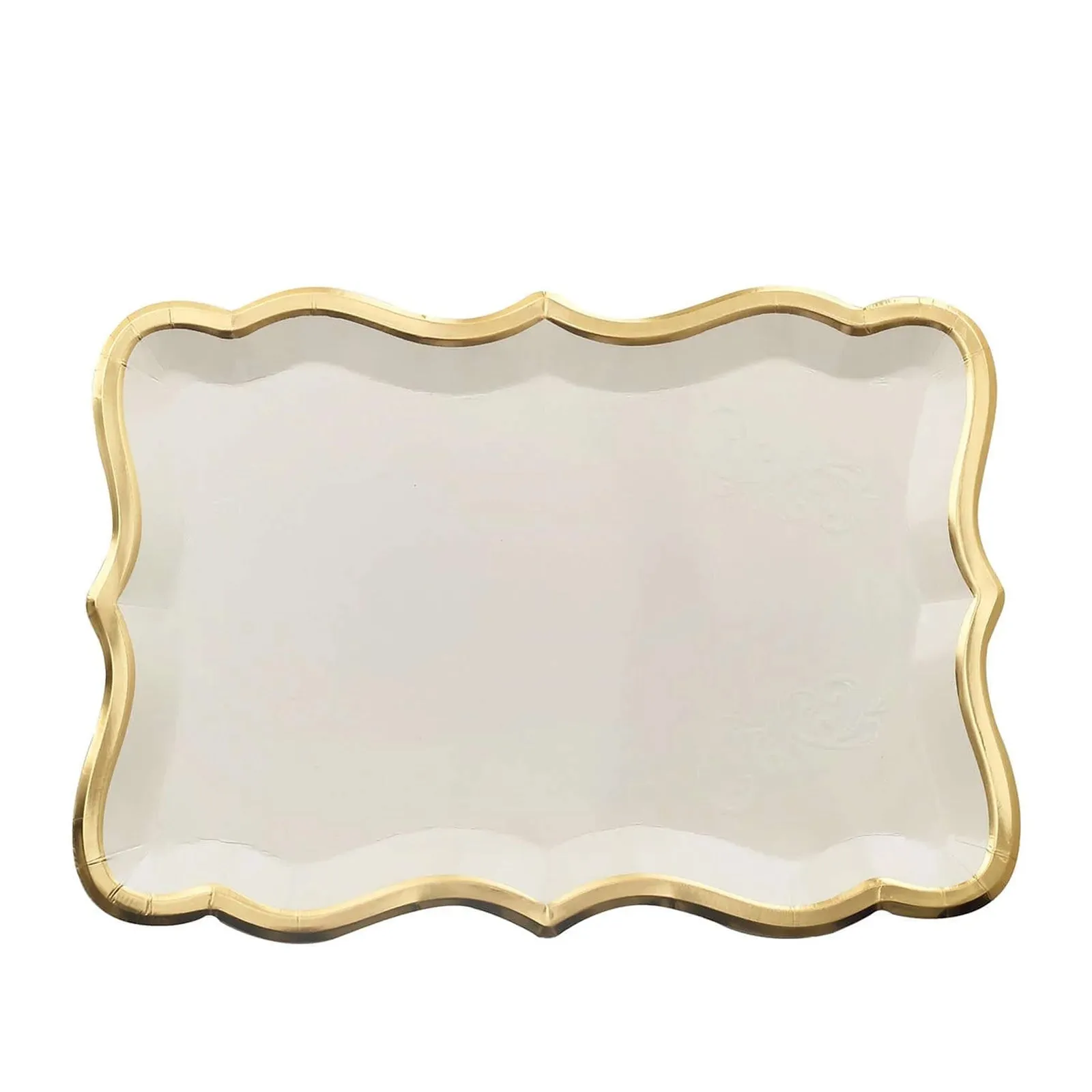 10 Pack Elegant White / Gold Rim Disposable Serving Trays, Heavy Duty 400 GSM Paper Rectangular Party Platters 14"x10"