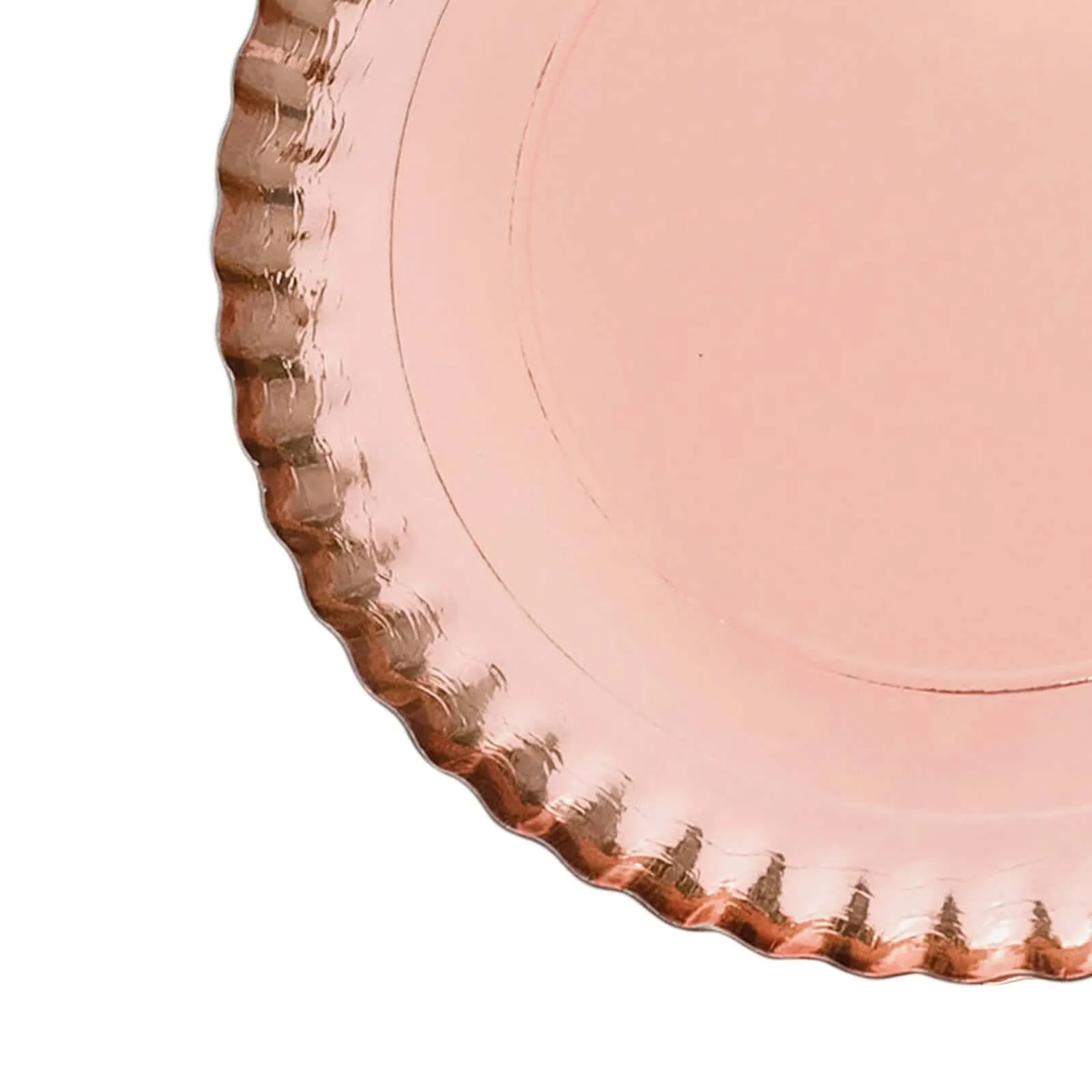 10 Pack Rose Gold Heavy Duty Paper Charger Plates, Disposable Serving Tray Round With Scalloped Rims 1100 GSM 13"