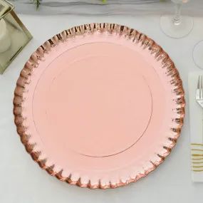 10 Pack Rose Gold Heavy Duty Paper Charger Plates, Disposable Serving Tray Round With Scalloped Rims 1100 GSM 13"