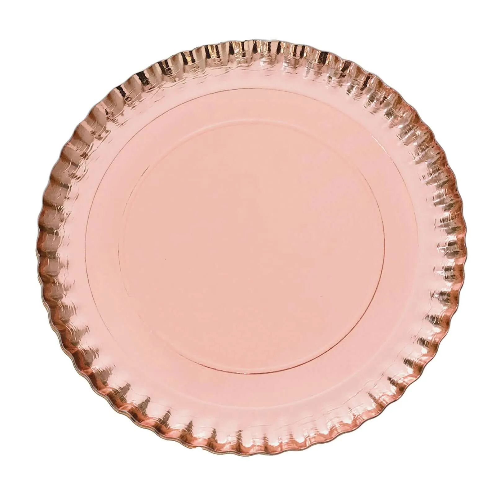 10 Pack Rose Gold Heavy Duty Paper Charger Plates, Disposable Serving Tray Round With Scalloped Rims 1100 GSM 13"