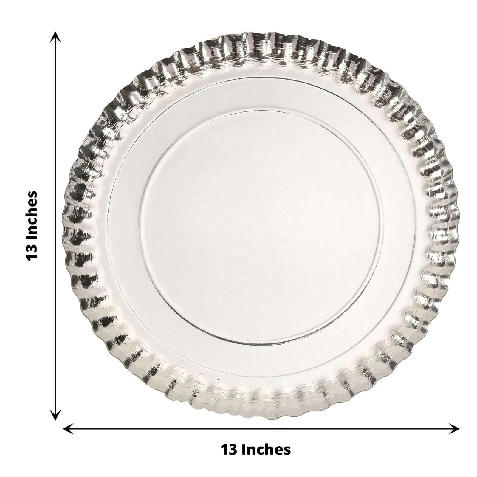 10 Pack Silver Heavy Duty Paper Charger Plates, Disposable Serving Tray Round With Scalloped Rims 1100 GSM 13"