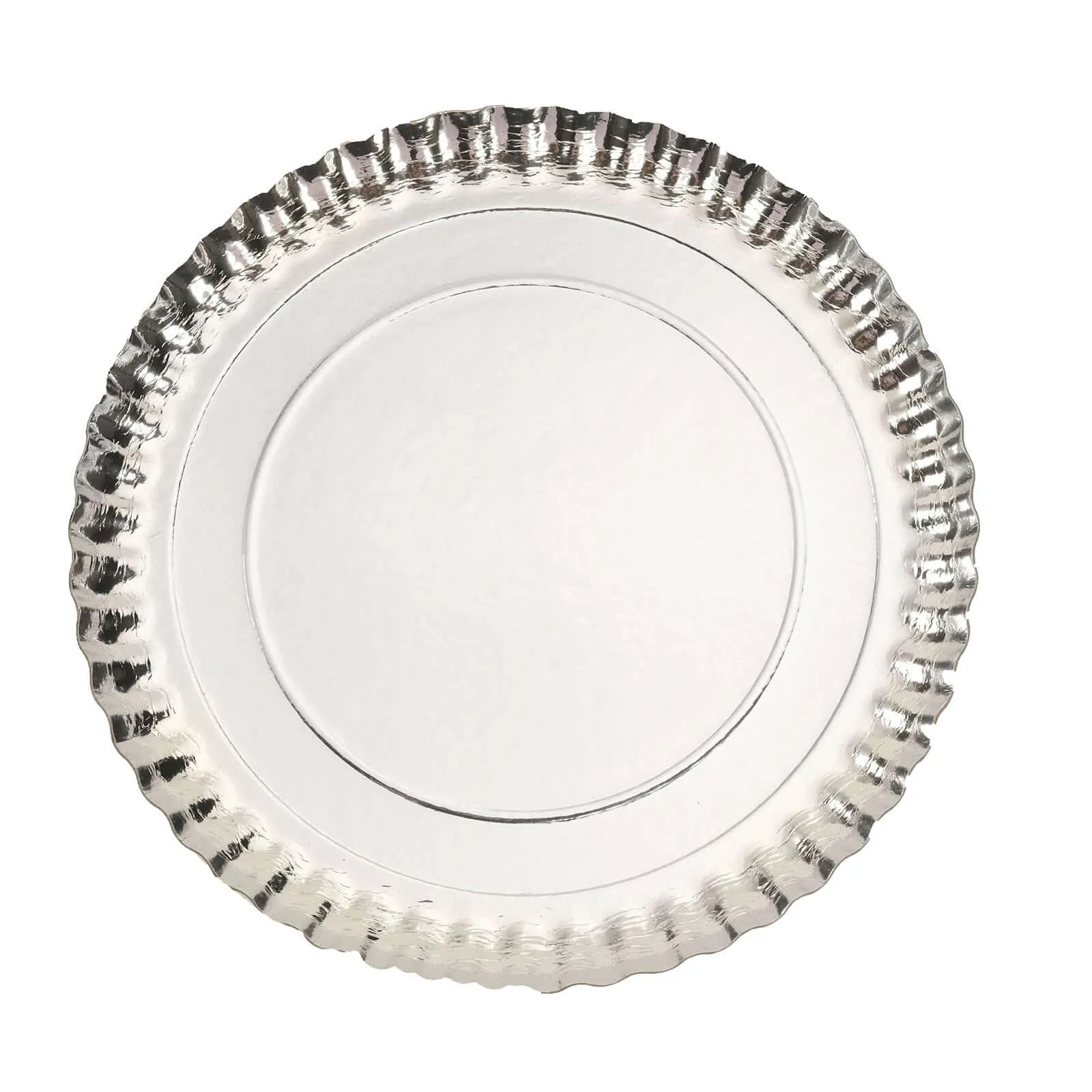 10 Pack Silver Heavy Duty Paper Charger Plates, Disposable Serving Tray Round With Scalloped Rims 1100 GSM 13"