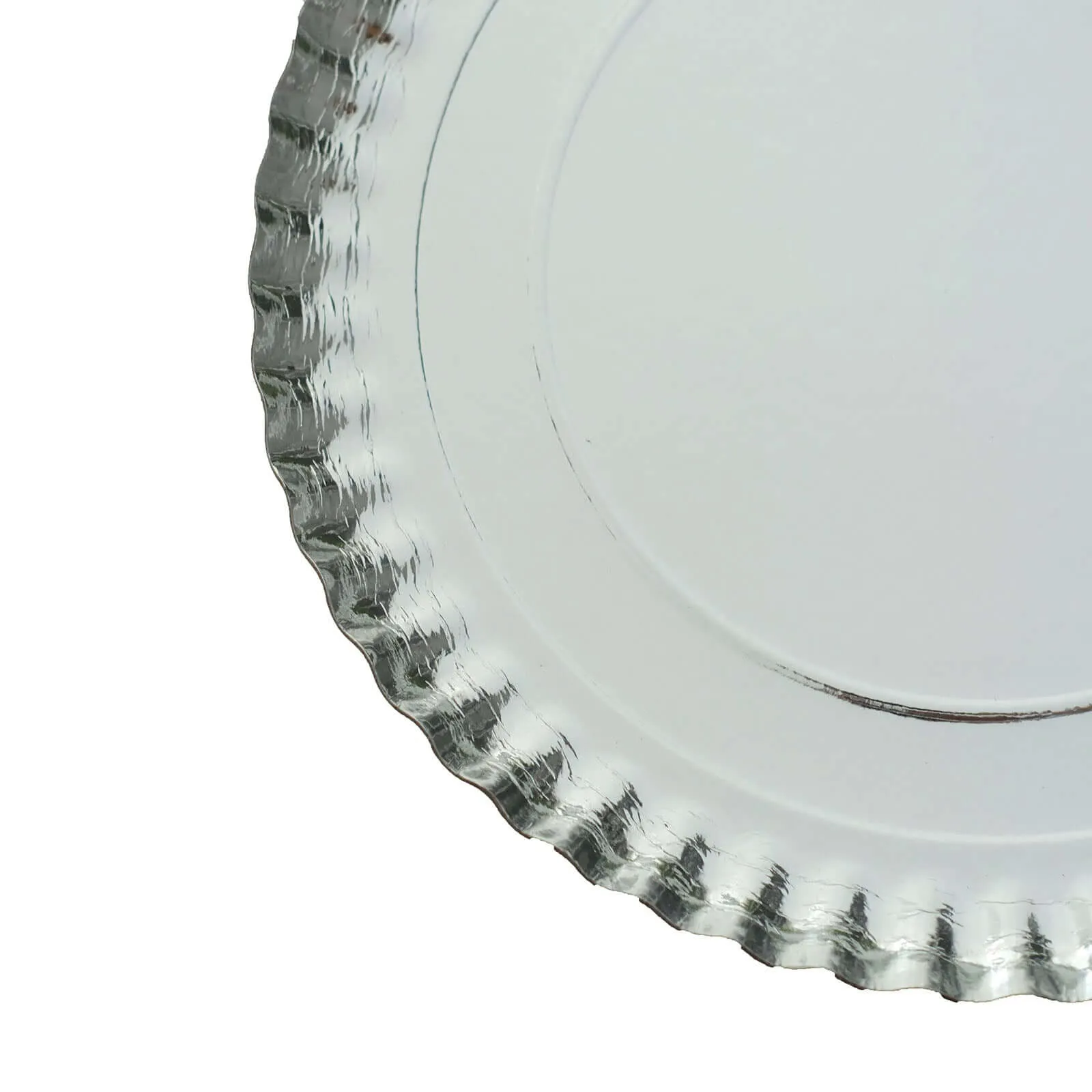 10 Pack Silver Heavy Duty Paper Charger Plates, Disposable Serving Tray Round With Scalloped Rims 1100 GSM 13"