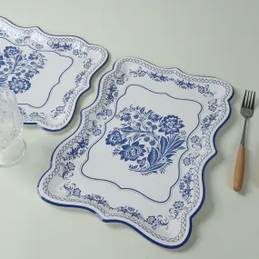 10 Pack White Blue Heavy Duty Paper Serving Trays with French Toile Pattern, 400 GSM Disposable Rectangular Party Platters - 14"x10"