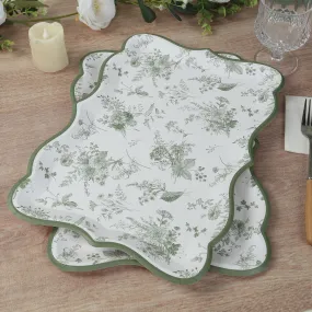 10 Pack White Sage Green Disposable Serving Trays with French Toile Pattern, Heavy Duty 400 GSM Paper Rectangular Party Platters 14"x10"