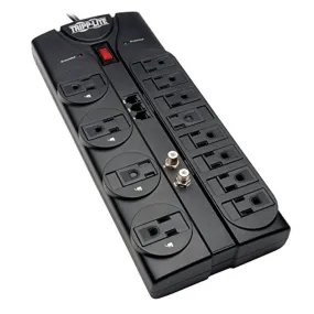 12 Outlet Surge Protector Power Strip, 8ft Cord, Right-Angle Plug, Tel/Modem/Coax Protection