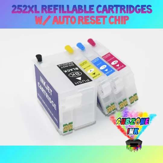 252XL Refillable Cartridges with Auto Reset Chip for Epson Workforce Printers