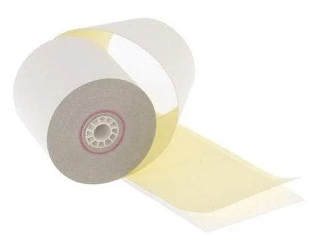 3 1/4" x 90' 2-Ply Carbonless Paper (50 rolls/case) - White / Canary