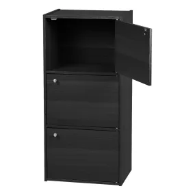 3 Tier Small Storage Cabinet, Portable Storage Shelf Unit, Small Bookcase with Doors, Black