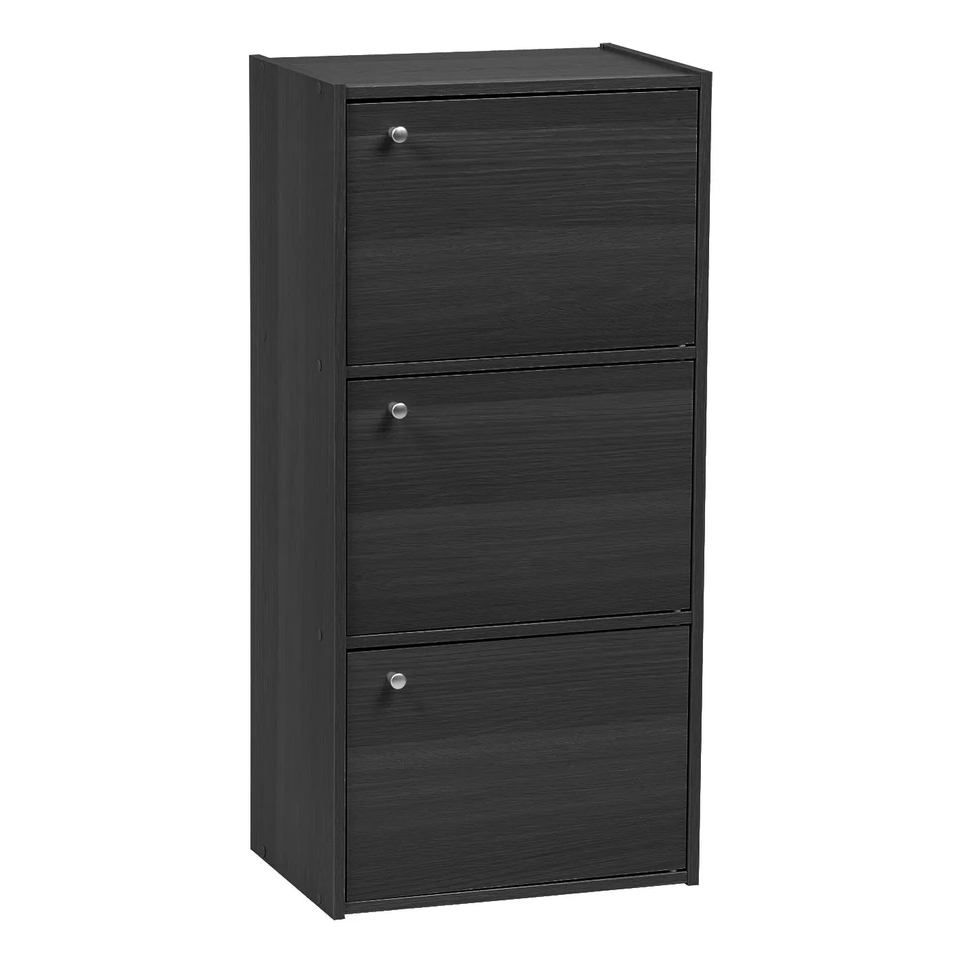 3 Tier Small Storage Cabinet, Portable Storage Shelf Unit, Small Bookcase with Doors, Black