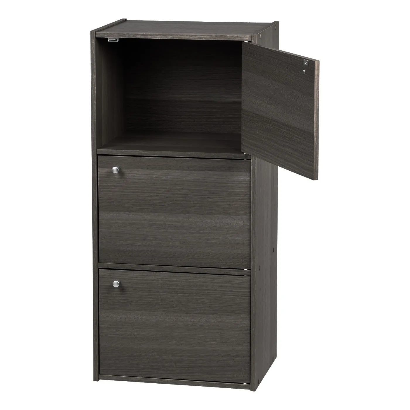 3 Tier Small Storage Cabinet, Portable Storage Shelf Unit, Small Bookcase with Doors, Grey