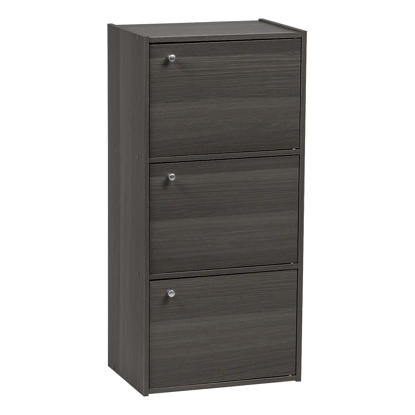 3 Tier Small Storage Cabinet, Portable Storage Shelf Unit, Small Bookcase with Doors, Grey