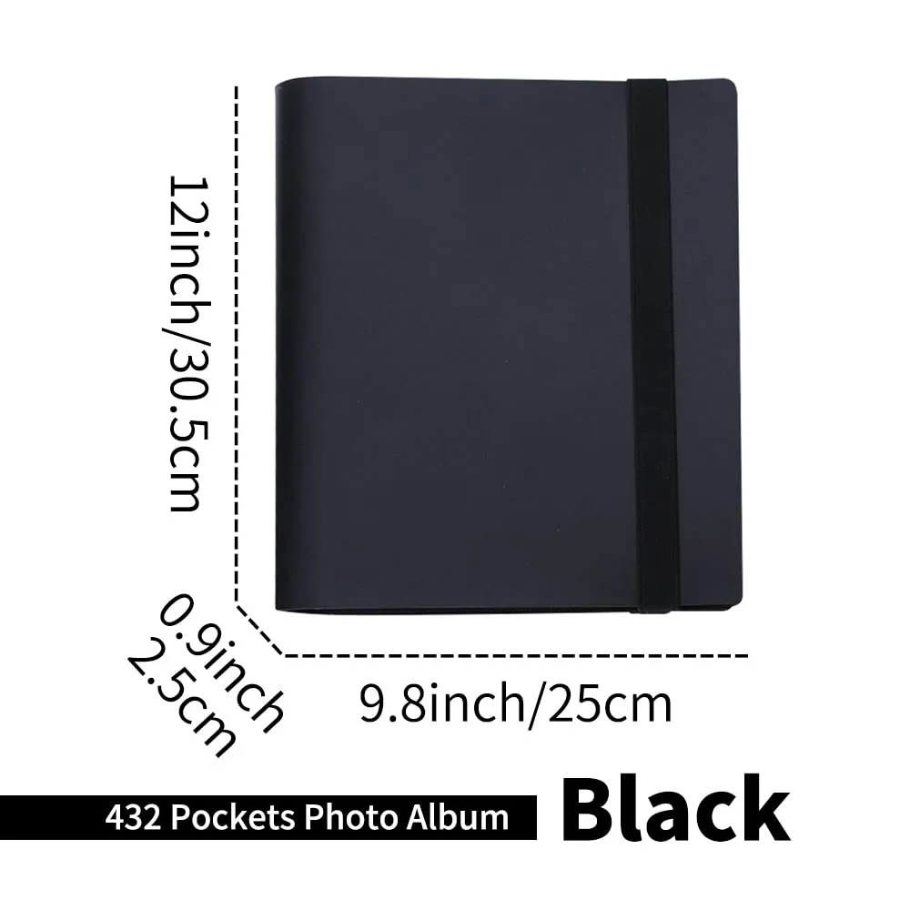 432 Pockets Side Loading Photo Album, Tear-Resistant, Black - LIFEBEA