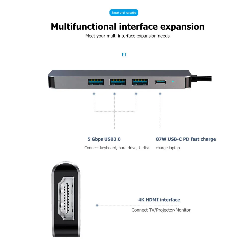 5-in-1Type C to HDMI Usb3.0pd Charging MacBook Notebook HD Converter Adapter