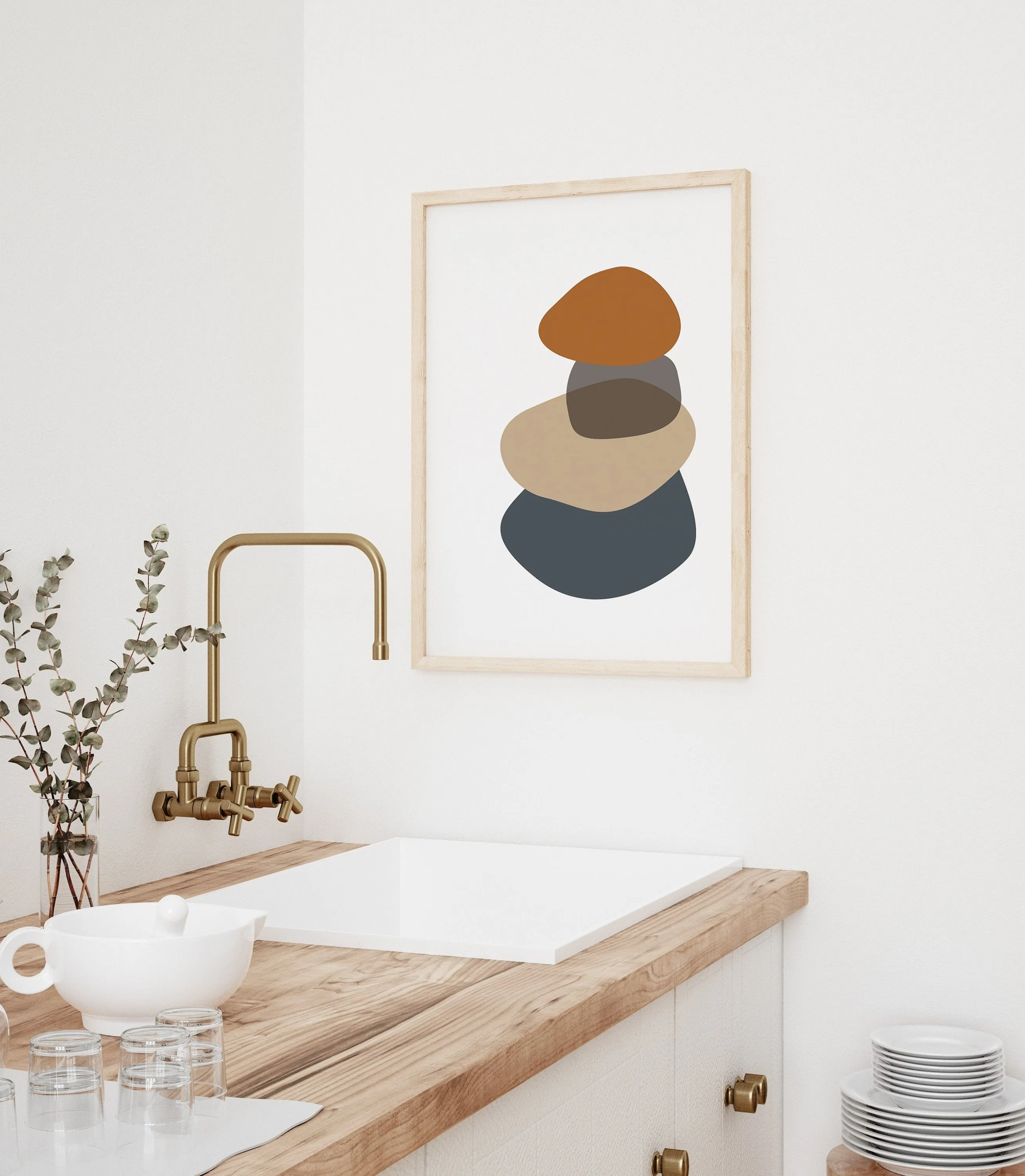 Abstract Rocks Wall Print - Gray and Terracotta