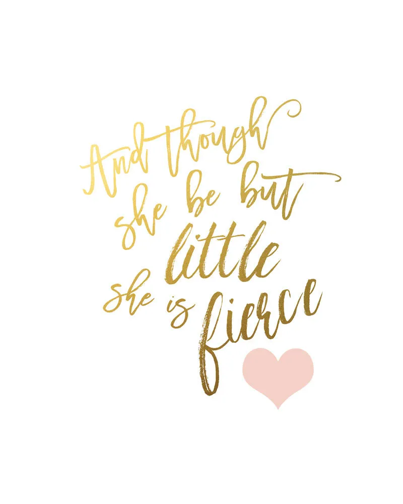 And though she be but little - Let her sleep - Blush and Gold Nursery Print  - Set of 2