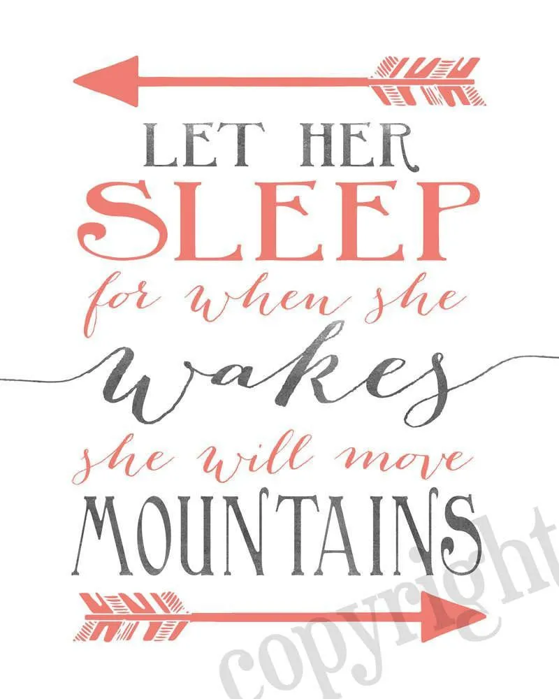 And though she be but little - Let her sleep - Coral and Gray Nursery Print  - Set of 2