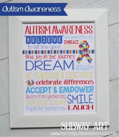 AUTISM Awareness Subway Art PRINTABLE