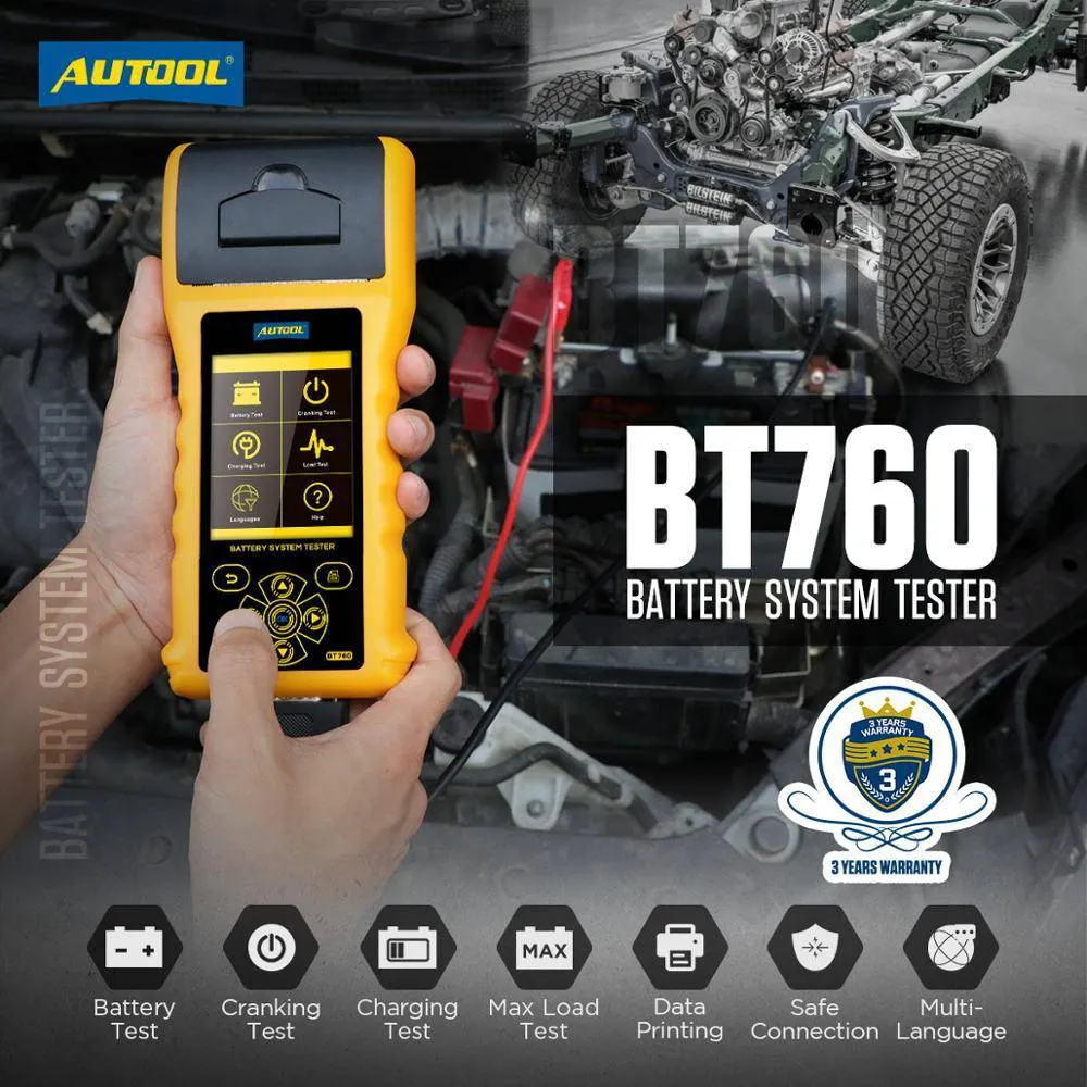 AUTOOL BT760 Car Battery Tester Analyzer 12V 24V Auto Cranking Charging Test Tool With Printer Diagnostic