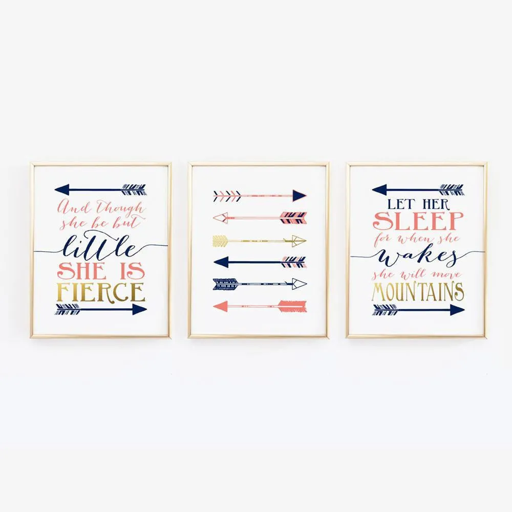 Baby Girl Navy and Coral nursery wall prints with Shakespeare Bonaparte quotes