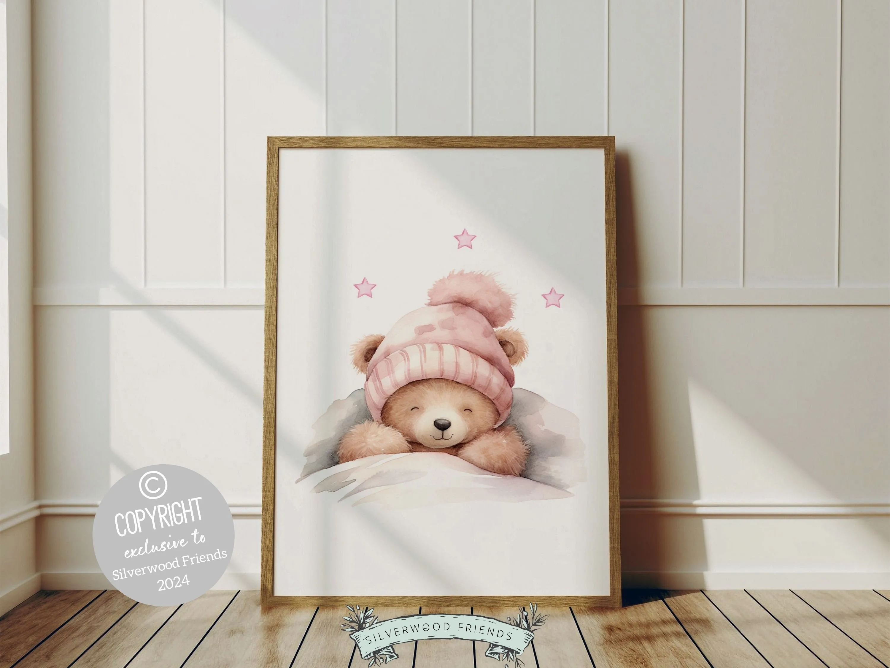 Baby Girls Pink Teddy Bear Nursery Prints