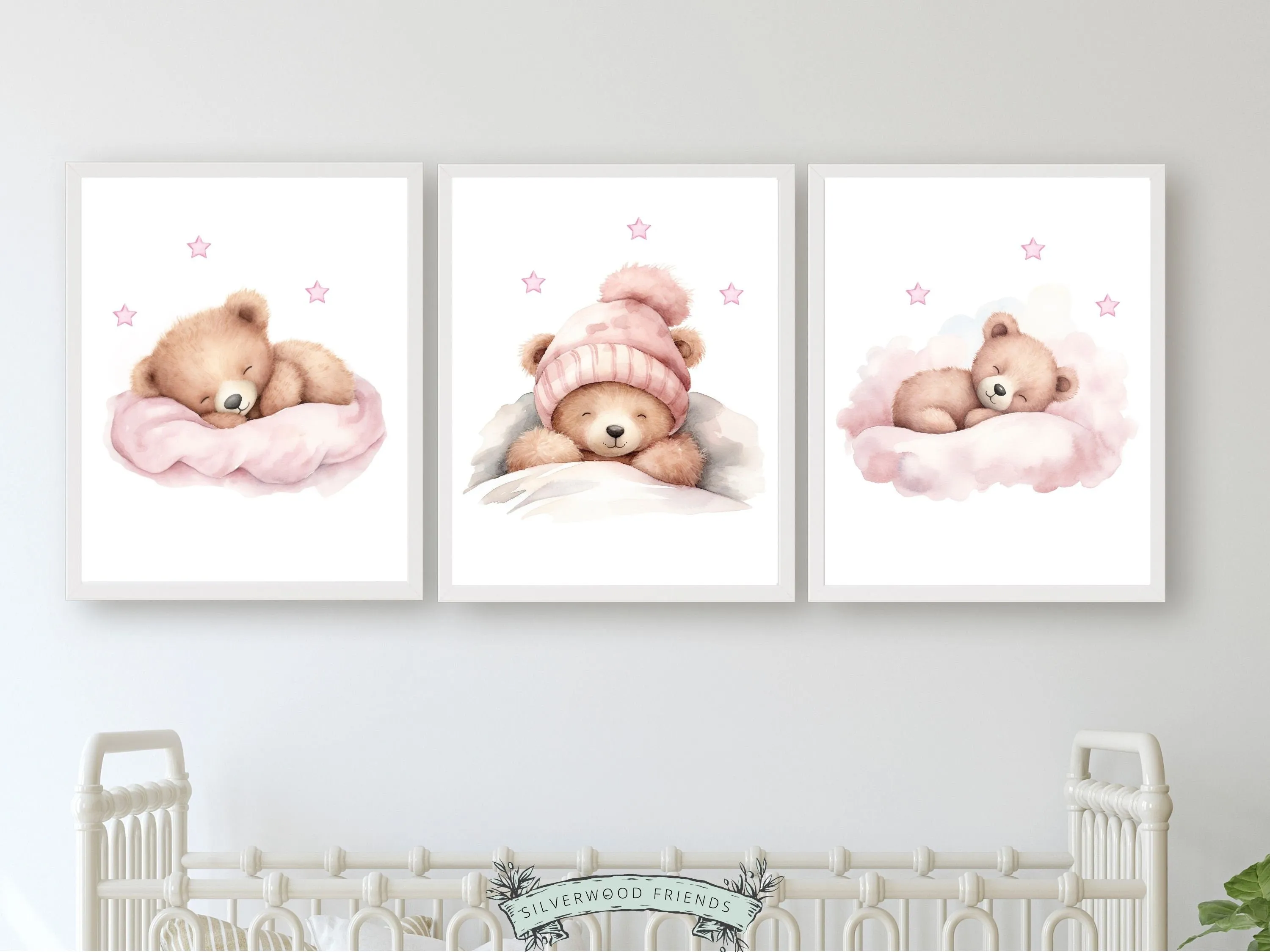 Baby Girls Pink Teddy Bear Nursery Prints