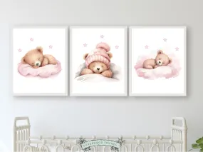 Baby Girls Pink Teddy Bear Nursery Prints