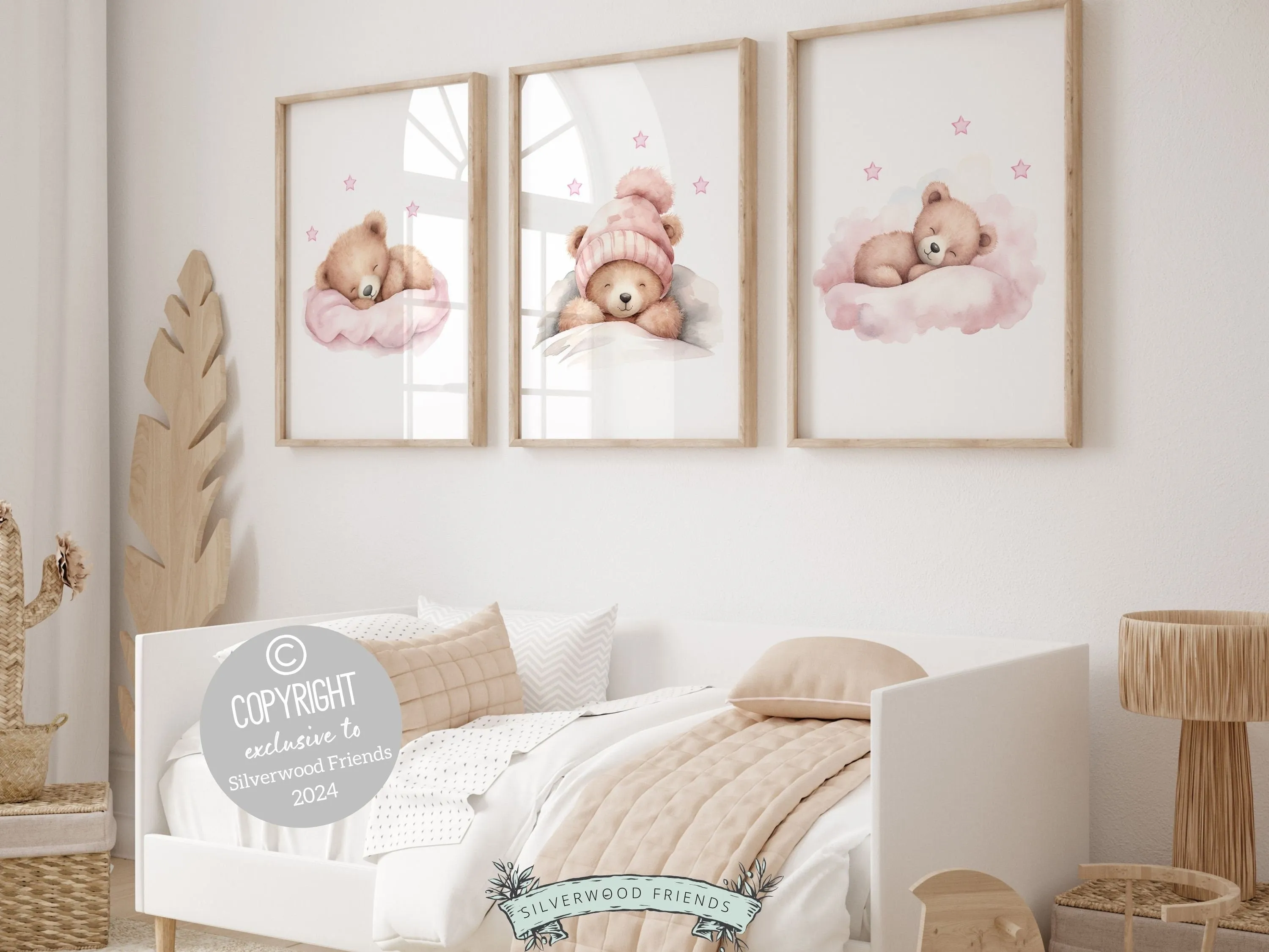 Baby Girls Pink Teddy Bear Nursery Prints