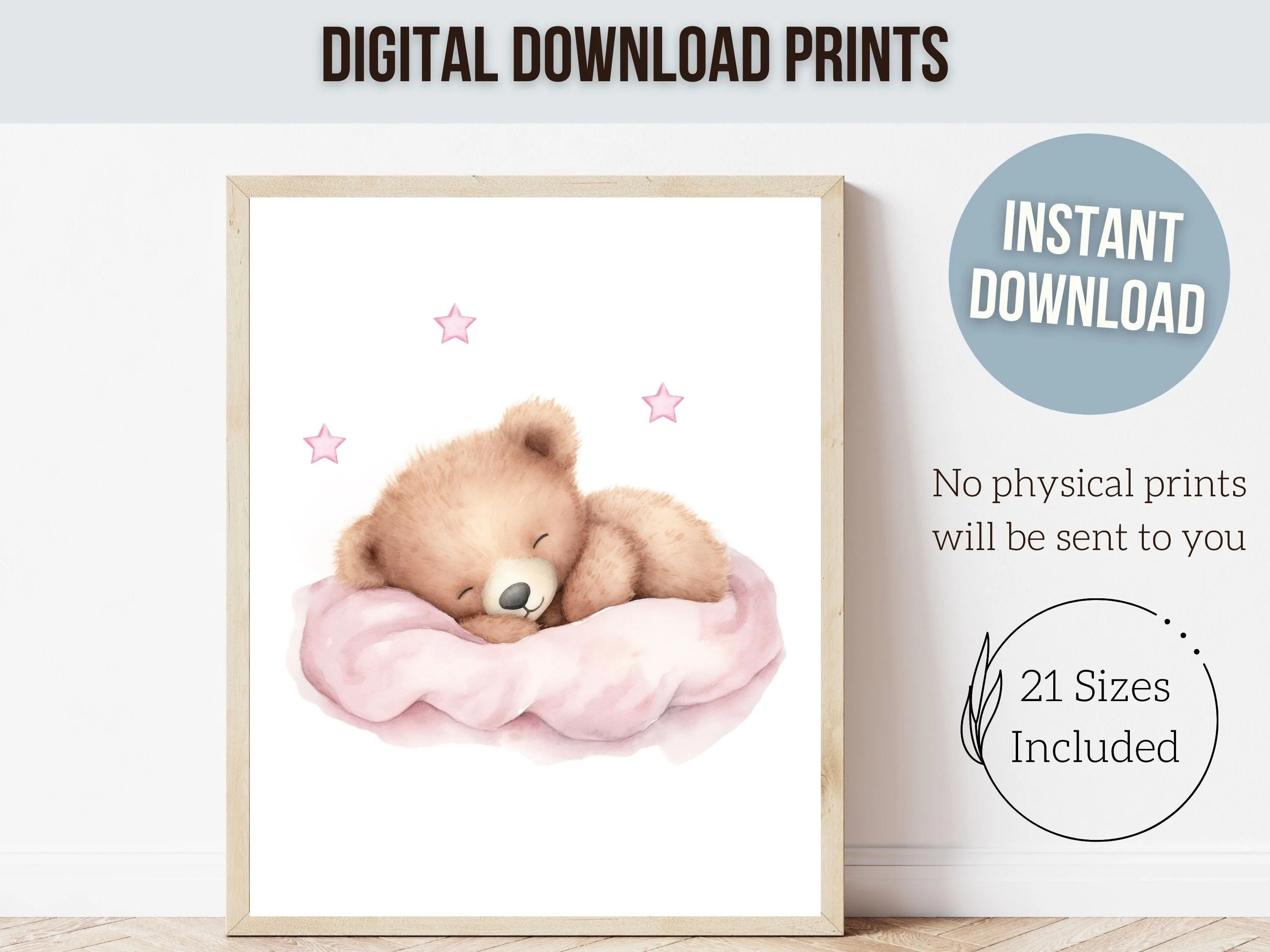 Baby Girls Pink Teddy Bear Nursery Prints