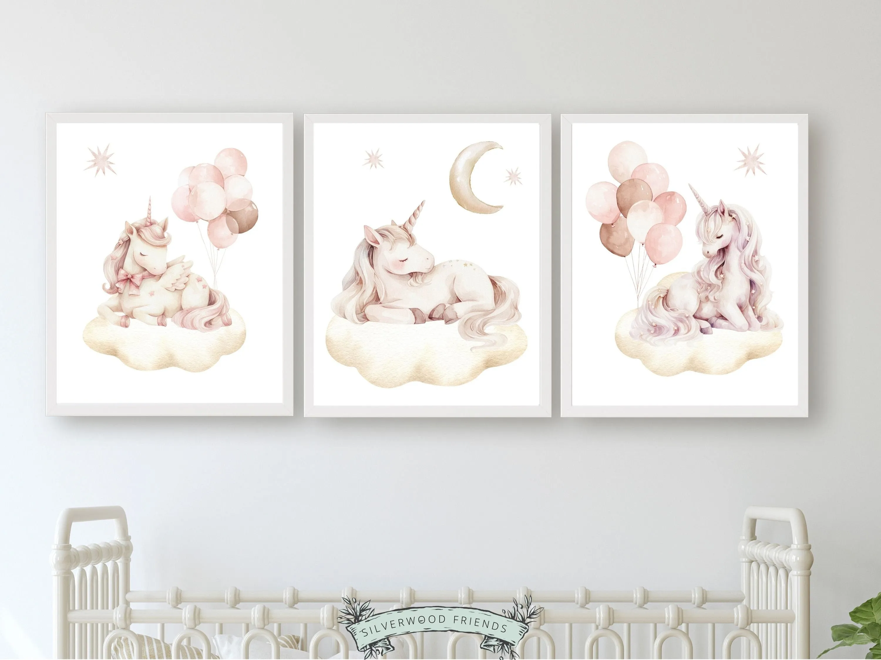 Baby Girls Unicorn Nursery Prints - Set of 3