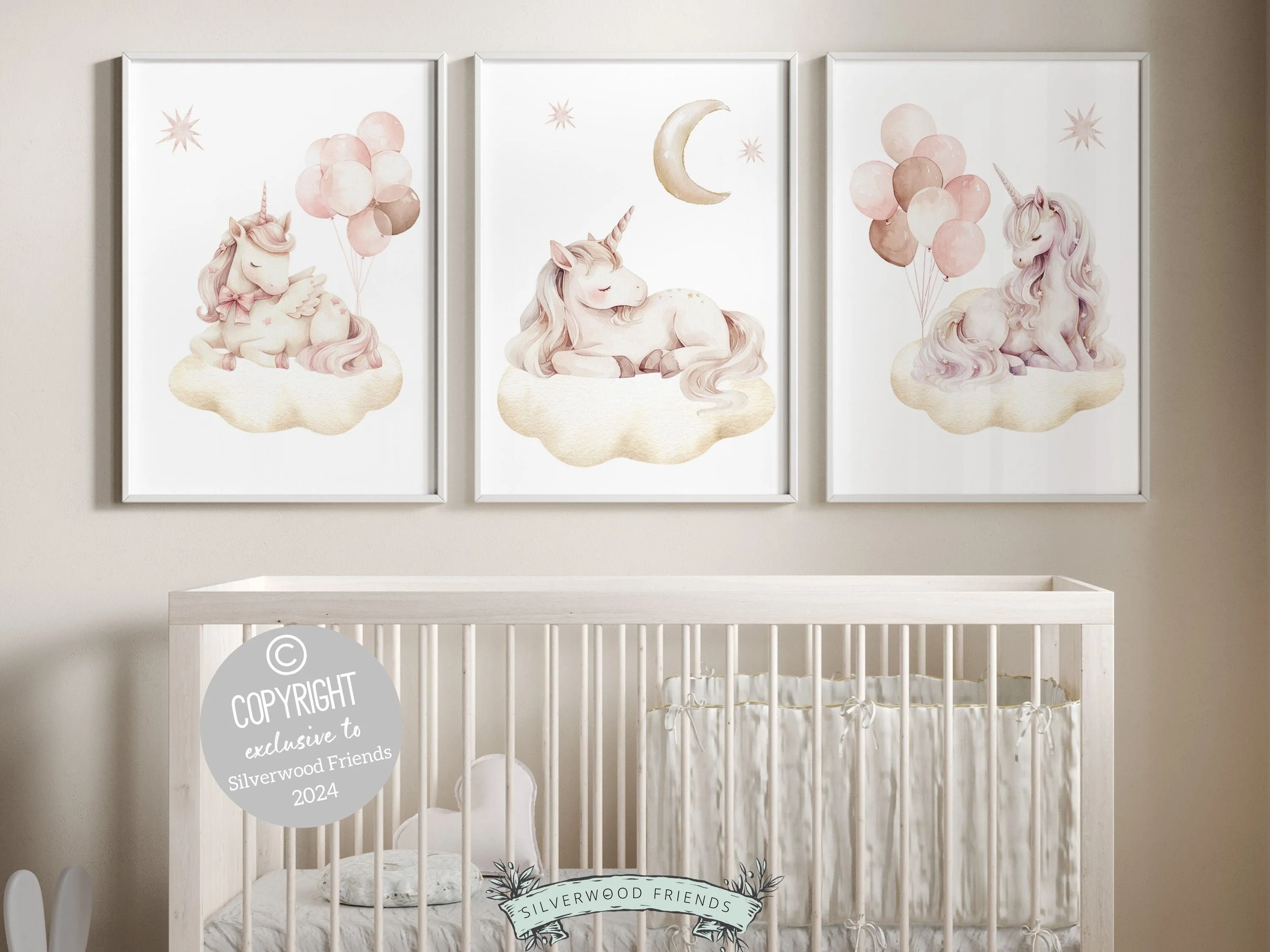 Baby Girls Unicorn Nursery Prints - Set of 3