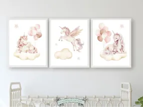 Baby Girls Unicorn Nursery Prints - Set of 3