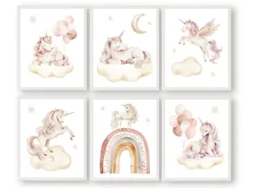 Baby Girls Unicorn Nursery Prints - Set of 6