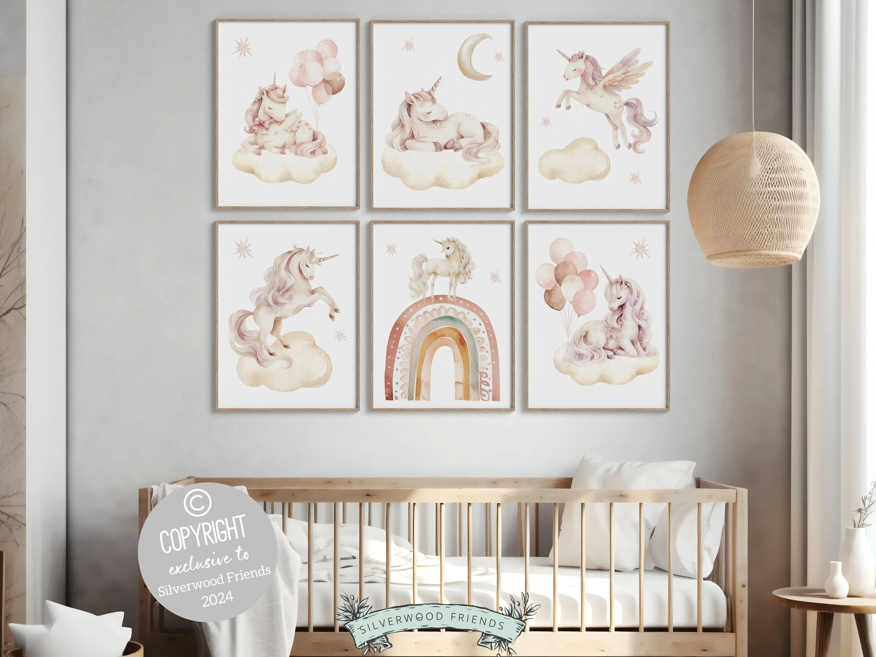 Baby Girls Unicorn Nursery Prints - Set of 6