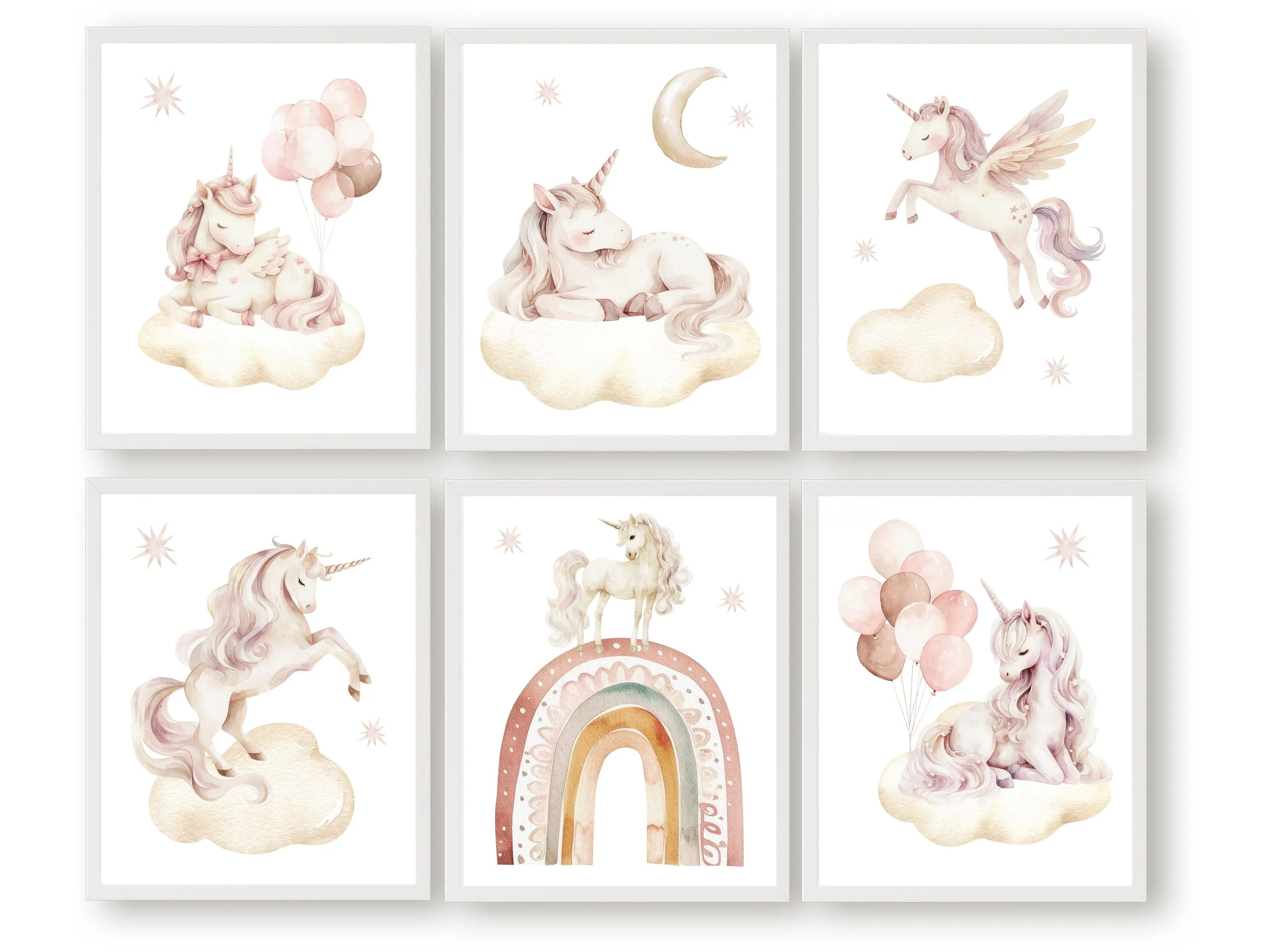 Baby Girls Unicorn Nursery Prints - Set of 6