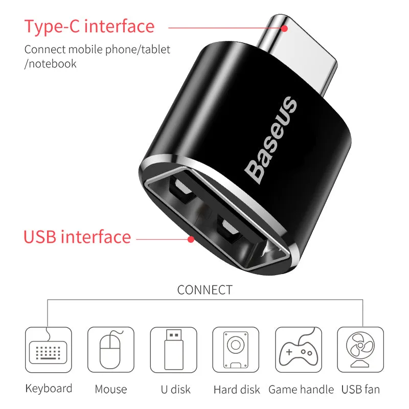 Baseus USB Female To Type-C Male Adapter Converter Black (CATOTG-01)