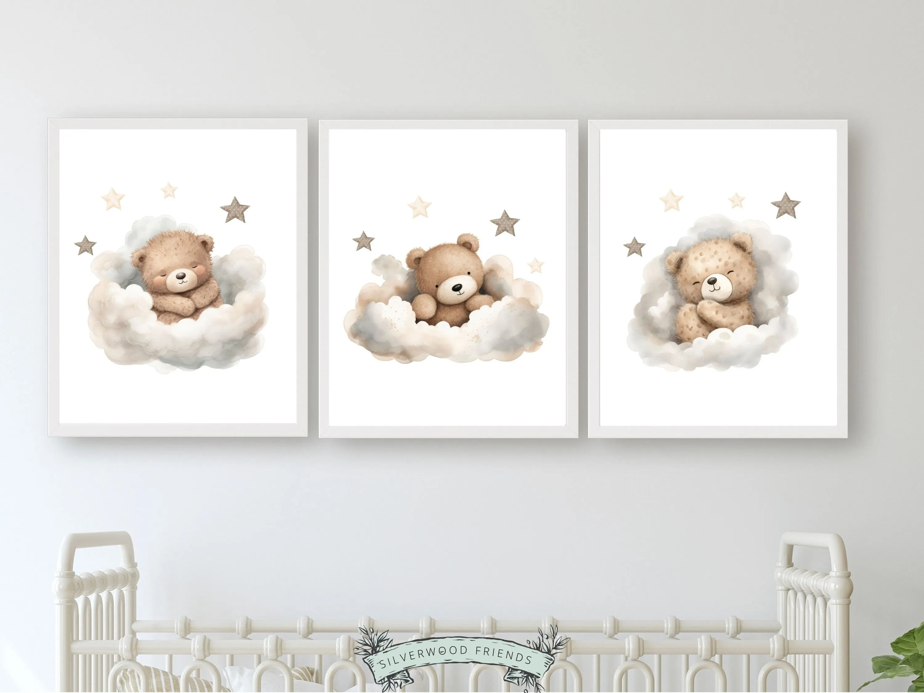 Beige Teddy Bear Star Nursery Prints