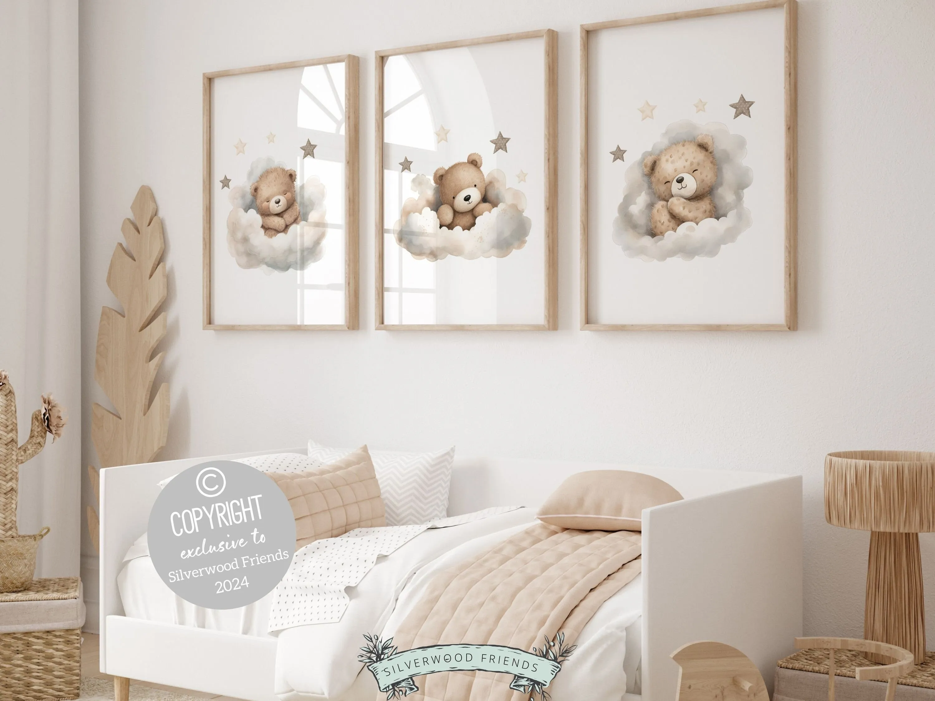 Beige Teddy Bear Star Nursery Prints