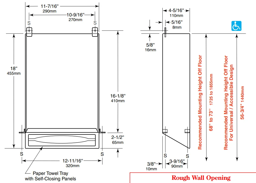 Bobrick B-318 Recessed C-Fold Paper Towel Dispenser