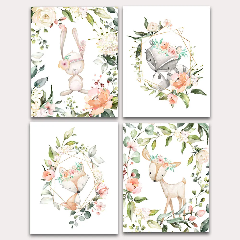 Boho Floral Woodlands Nursery Wall Art