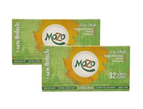 Bongchie Mozo with Filter (Brown) - 2 Booklets, 32 Gummed Papers & 32 Perforated Filters Each, Wood Pulp, RoHS Certified, King Size Slim Rolling Paper with Crushing Tray (Pack of 2)