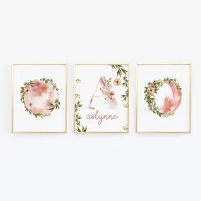 Botantical Moons Nursery Print with Custom Name - Set of Three