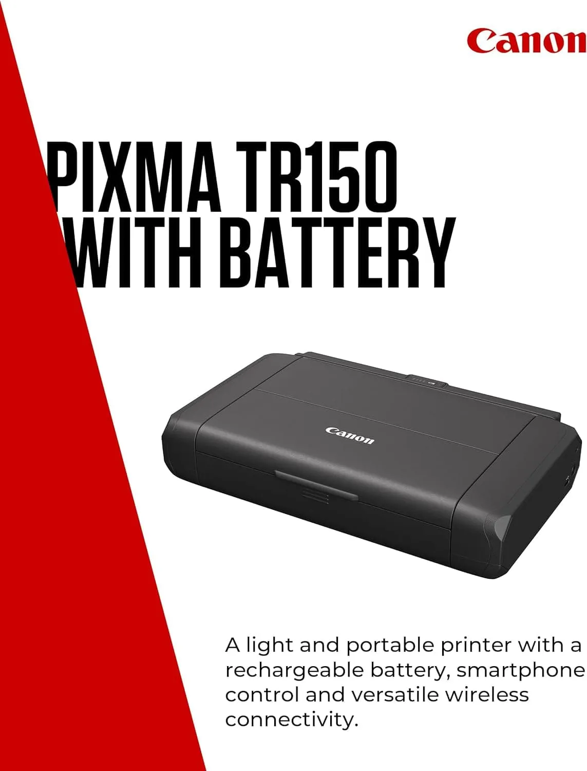 Canon PIXMA TR150 Wireless Portable Color Inkjet Printer w/ Battery - A4 | Wi-Fi 2.4 & 5 GHz, Smartphone Printing, USB Charge | Compatible with iOS, Android, Windows