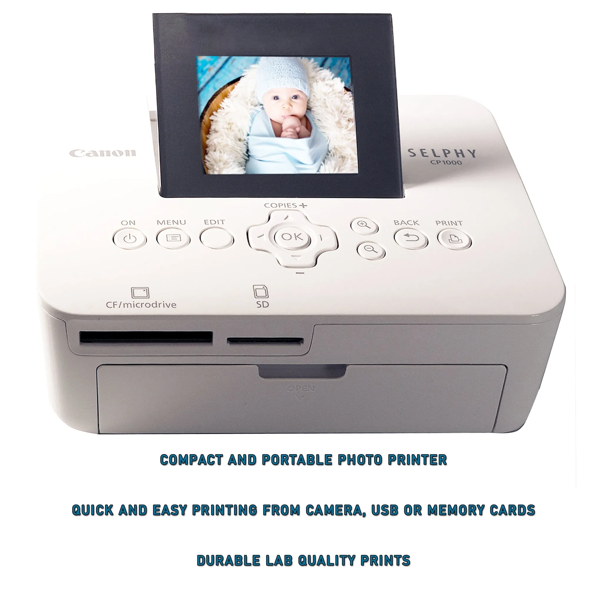 Canon Selphy CP1000 Compact Photo Printer White   3pc Canon KP-108IN 4x6 Paper Set Accessory Kit