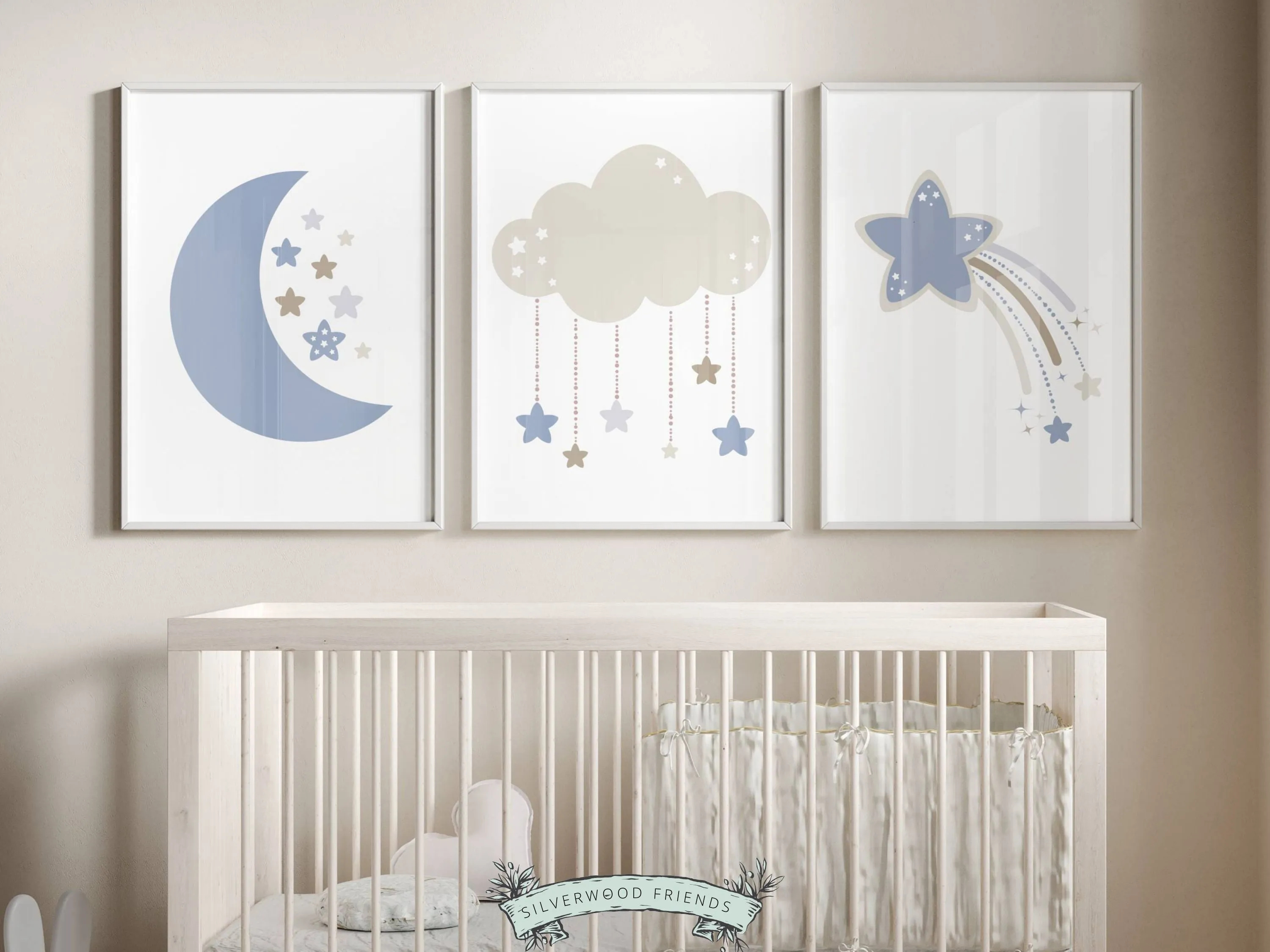 Cloud Moon Star Nursery Prints